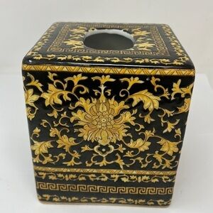 Ceramic 6” Square Hand Painted Greek Key Tissue Box